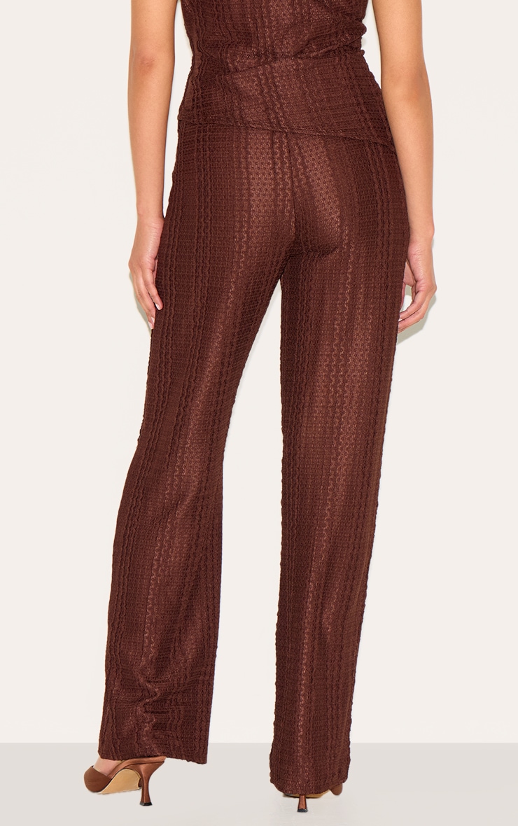 Petite Chocolate Textured Elasticated Wide Leg Pants image 3