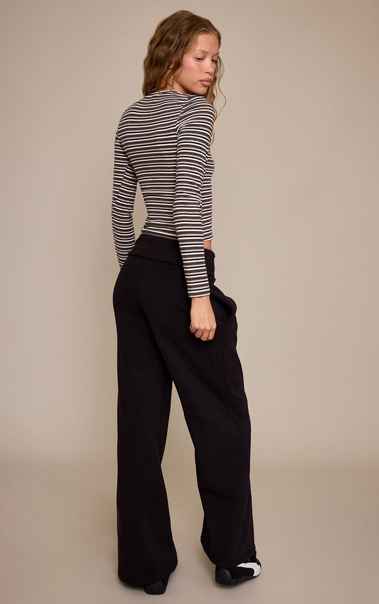 Black Fold Over Waist Wide Leg Track Pants image 3