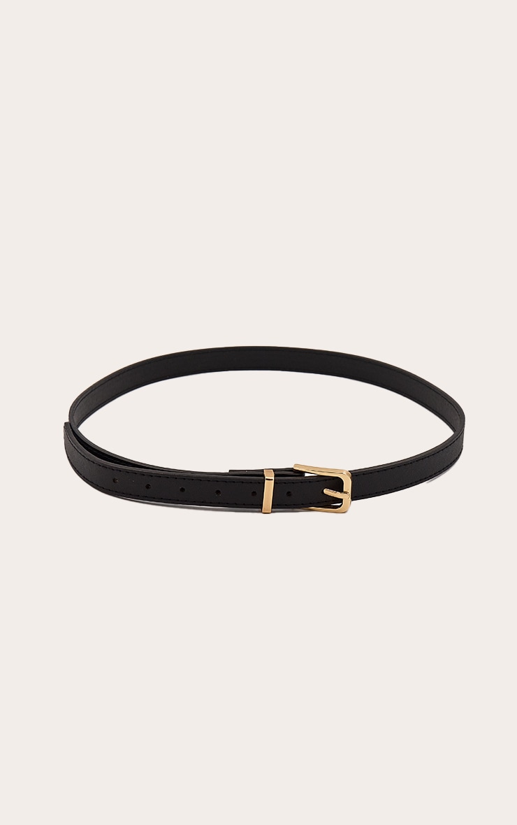 Ceinture fine noire à boucle dorée image 2