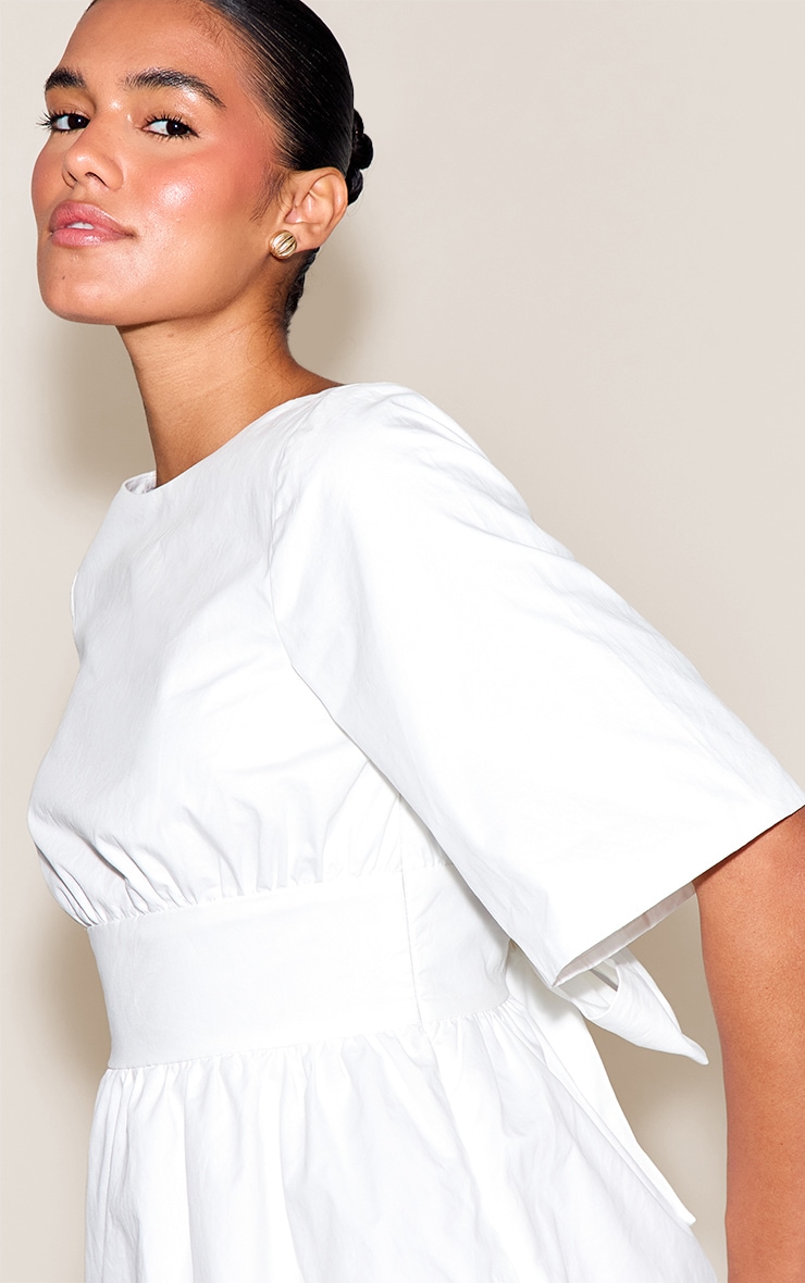 White Cotton Short Sleeve Tie Back Blouse image 4