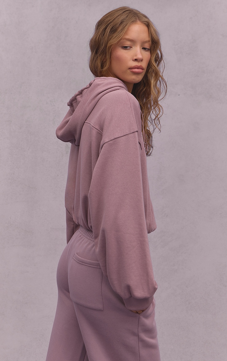 Mauve Loopback Elasticated Waist Zip Hoodie image 2