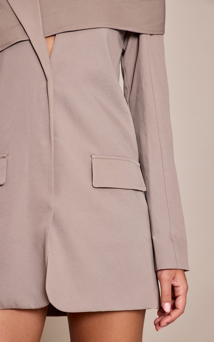 Grey Woven Scarf Detail Blazer Dress image 4