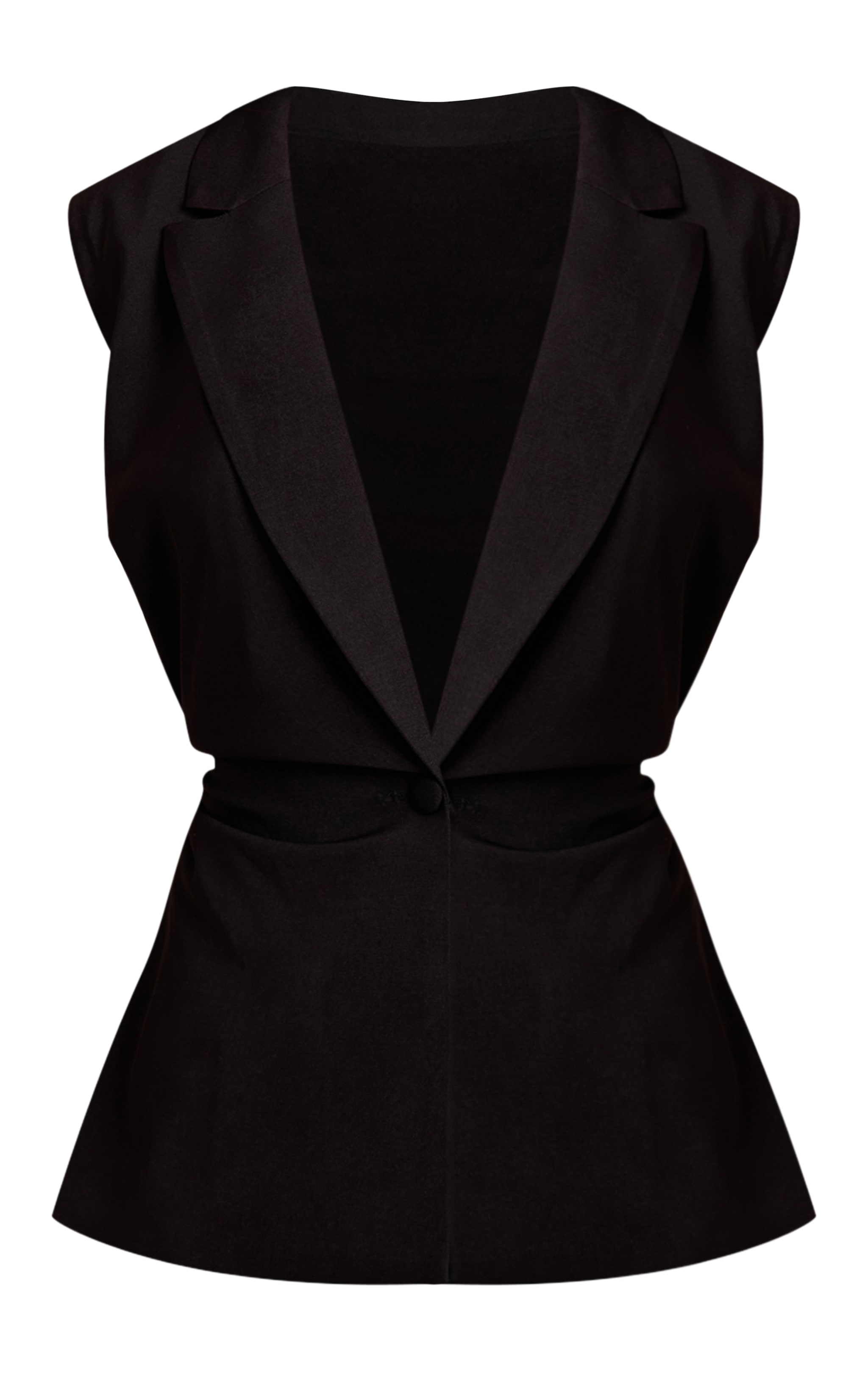 Gilet de tailleur tissé noir à épaulettes et taille froncée image 5