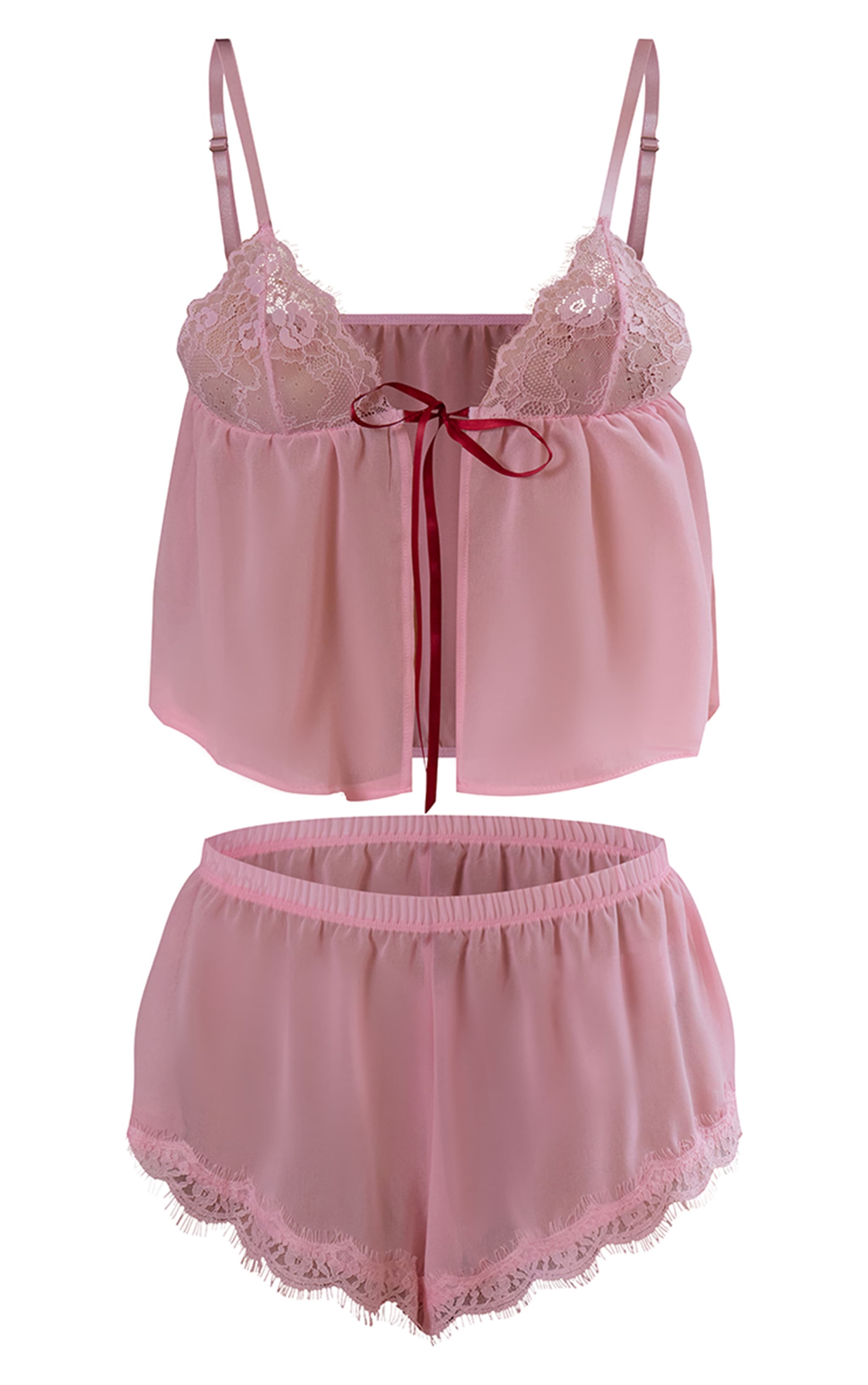 Baby Pink Tie Front Mesh Flowy Cami & Short Set  image 7