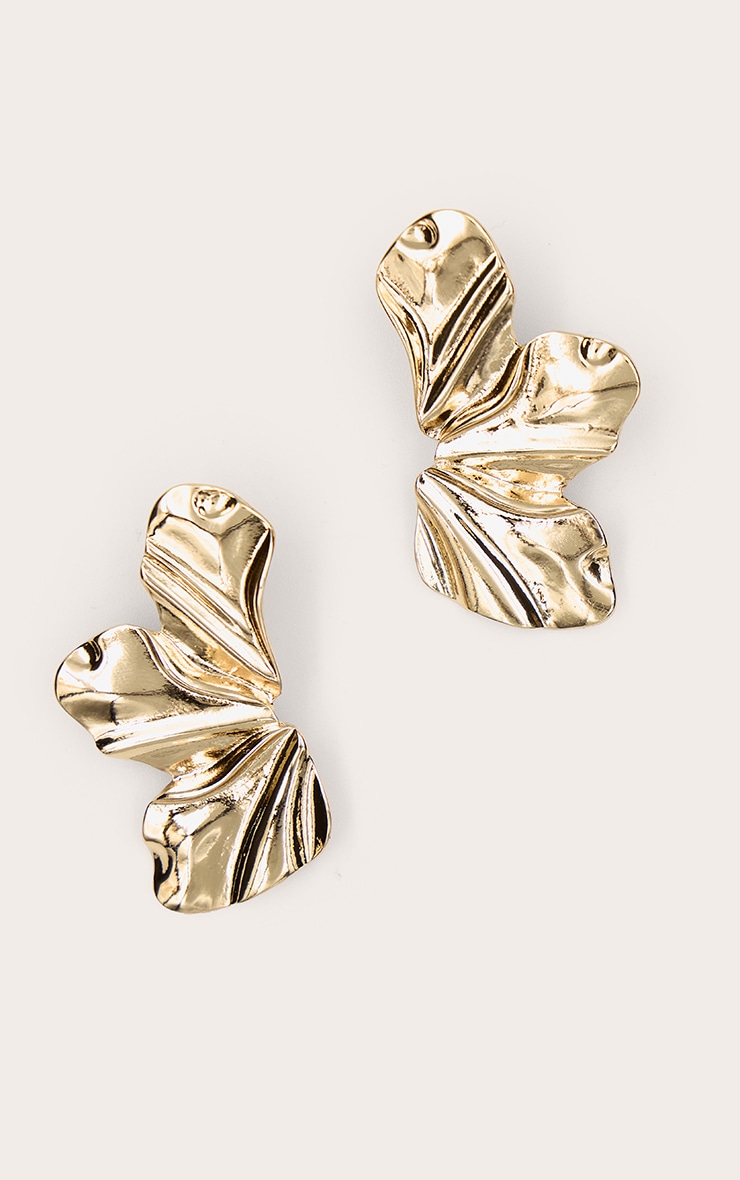 Gold Texture Half Flower Statement Earrings image 2
