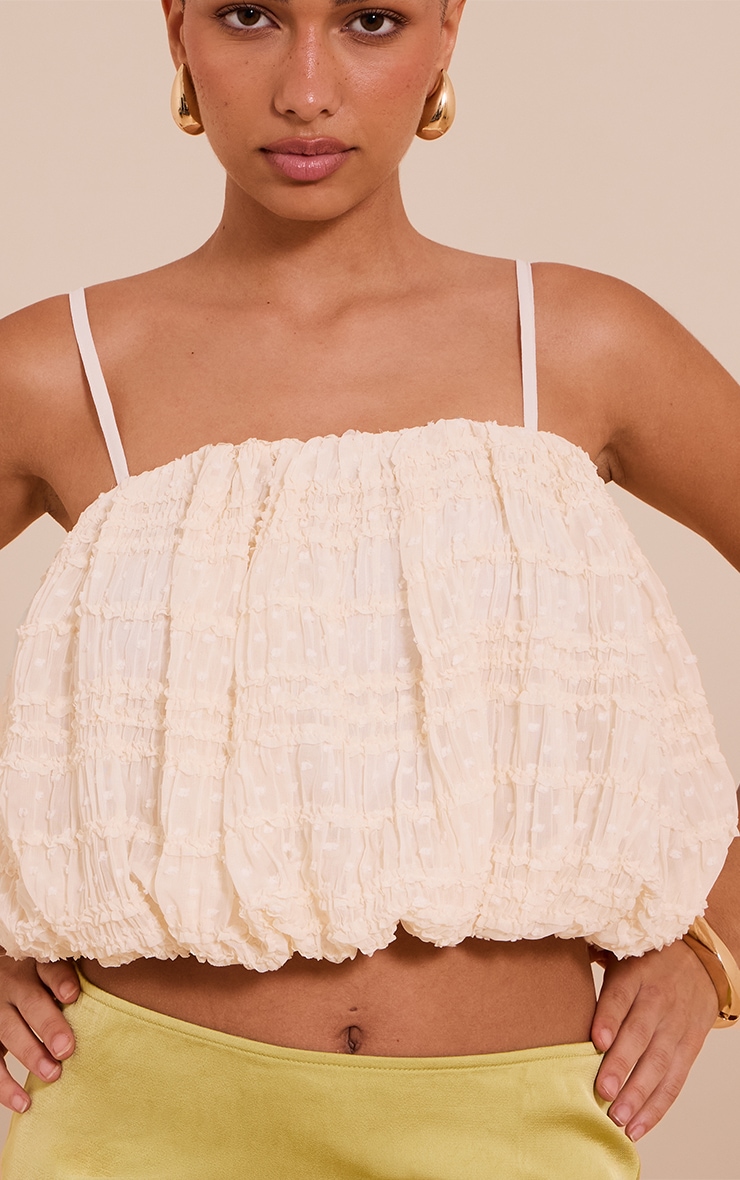 Cream Textured Chiffon Puff Ball Cami Top image 4