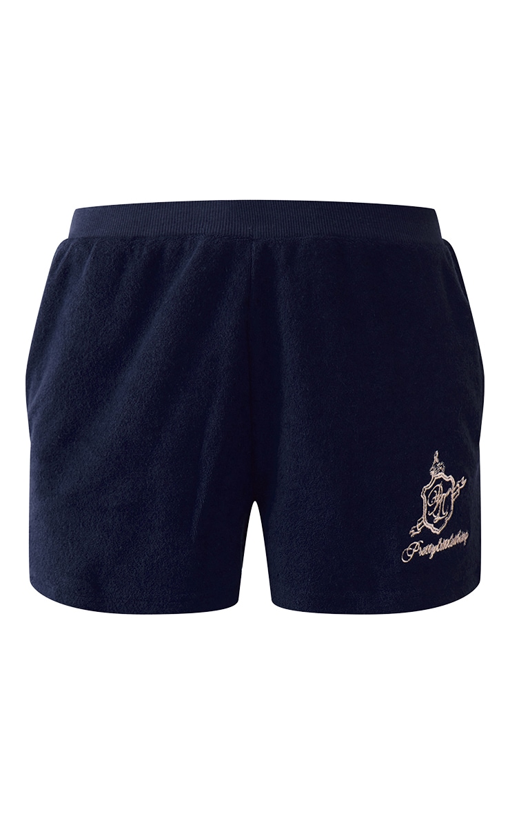 Navy Embroidered Towelling Polo Shorts image 5