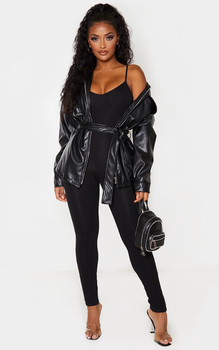 Shape Black Cotton Strappy Jumpsuit