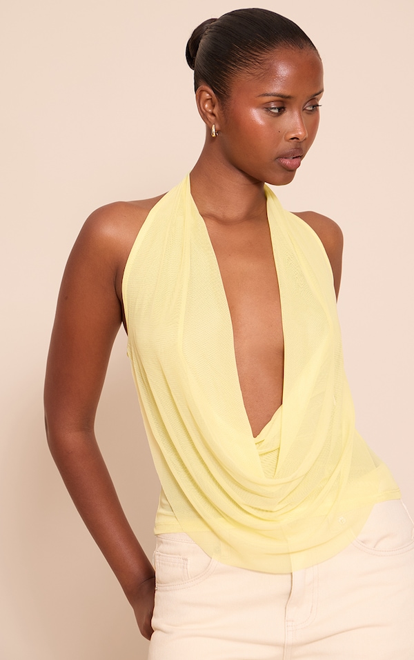 Butter Yellow Mesh Halter Neck Top