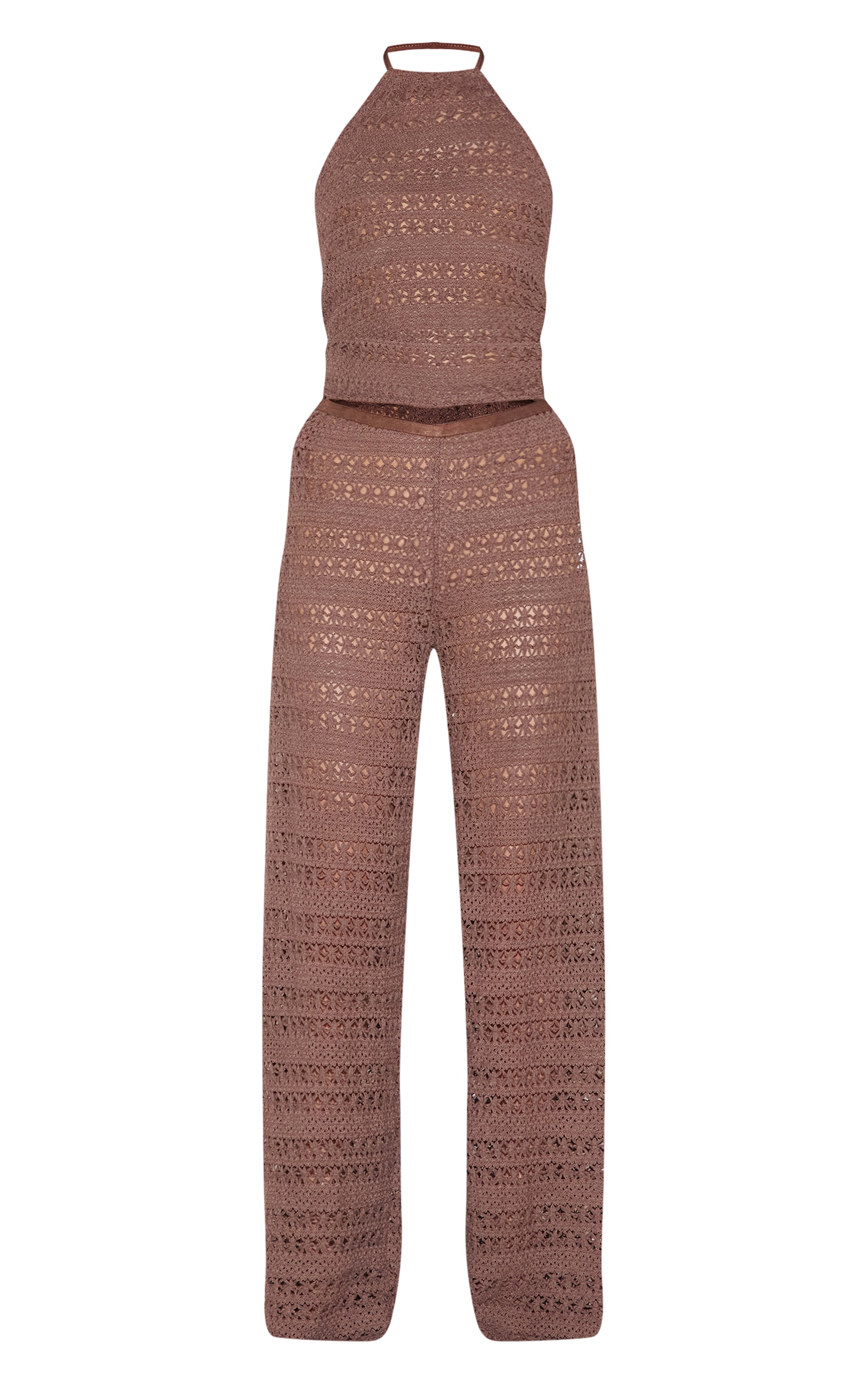 Chocolate Crochet Wide Leg Pant Beach Set image 1