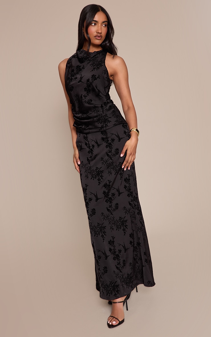 Black Floral Jacquard High Neck Maxi Dress image 3