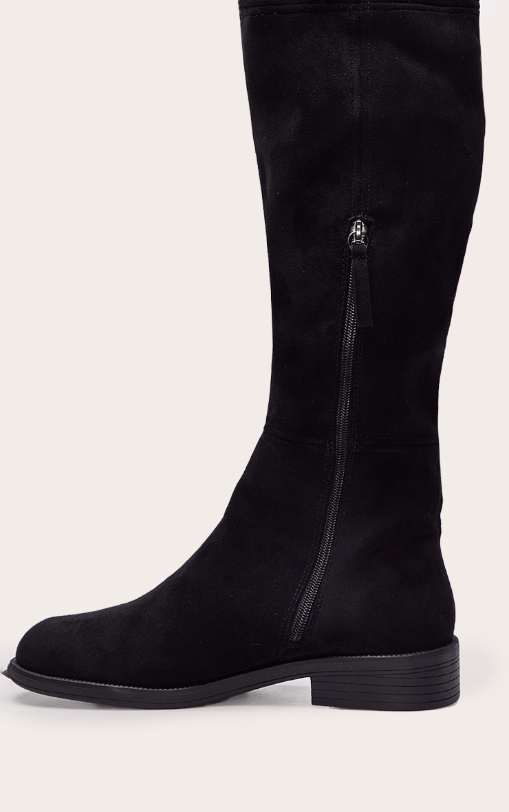 Black Faux Suede Round Toe Riding Knee High Boot image 5