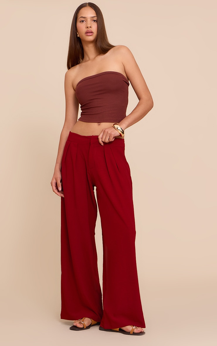 Deep Red Floaty Woven Double Pleat Wide Leg Pants image 1
