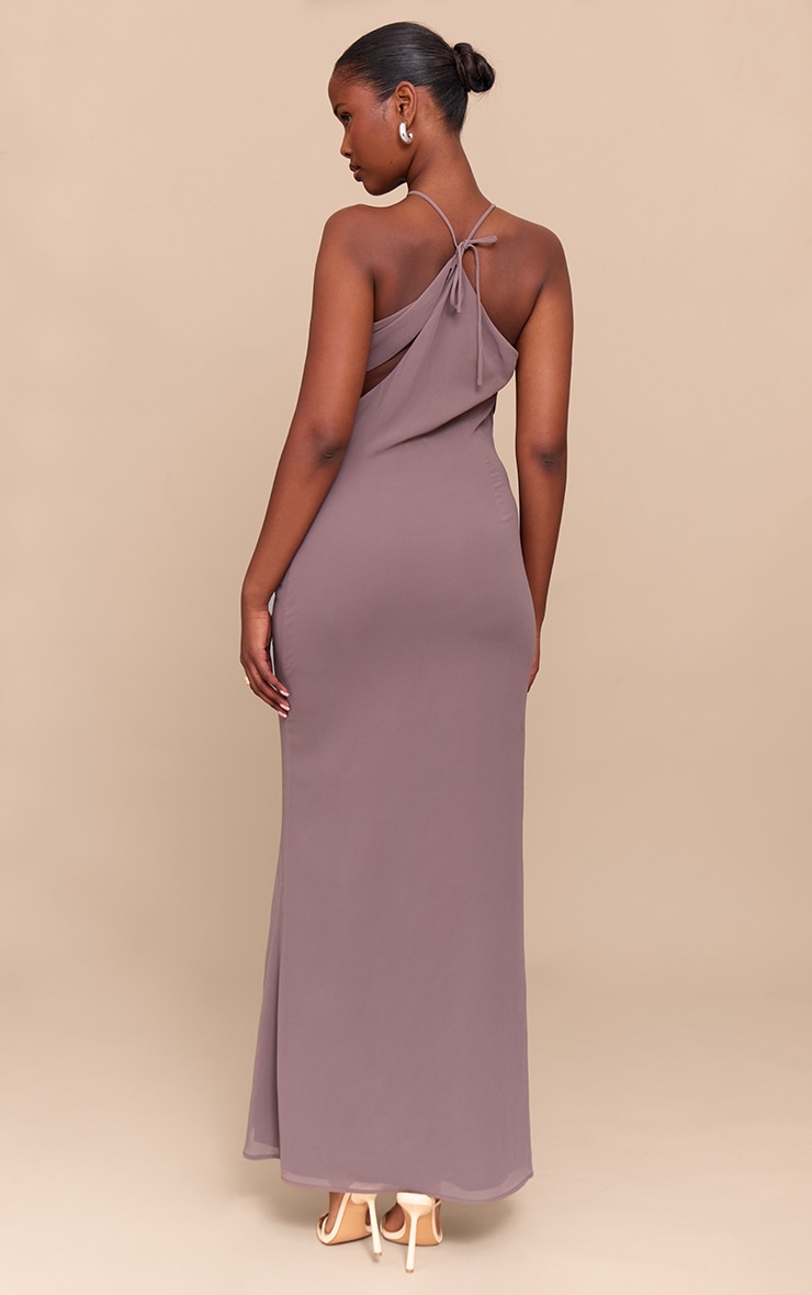 Mushroom Chiffon Cut Out Draped Maxi Dress image 2
