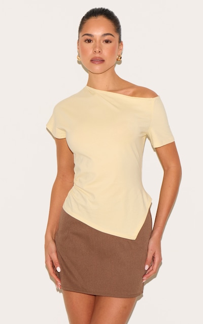 Top long en coton jaune beurre drapé à épaule dénudée