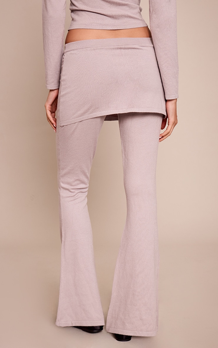 Grey Layered Detail Fine Knit Wide Leg Trouser  image 3