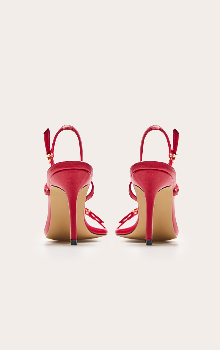 Red Pu Round Toe Asymmetric Buckle Strap Mid Heeled Sandals image 4