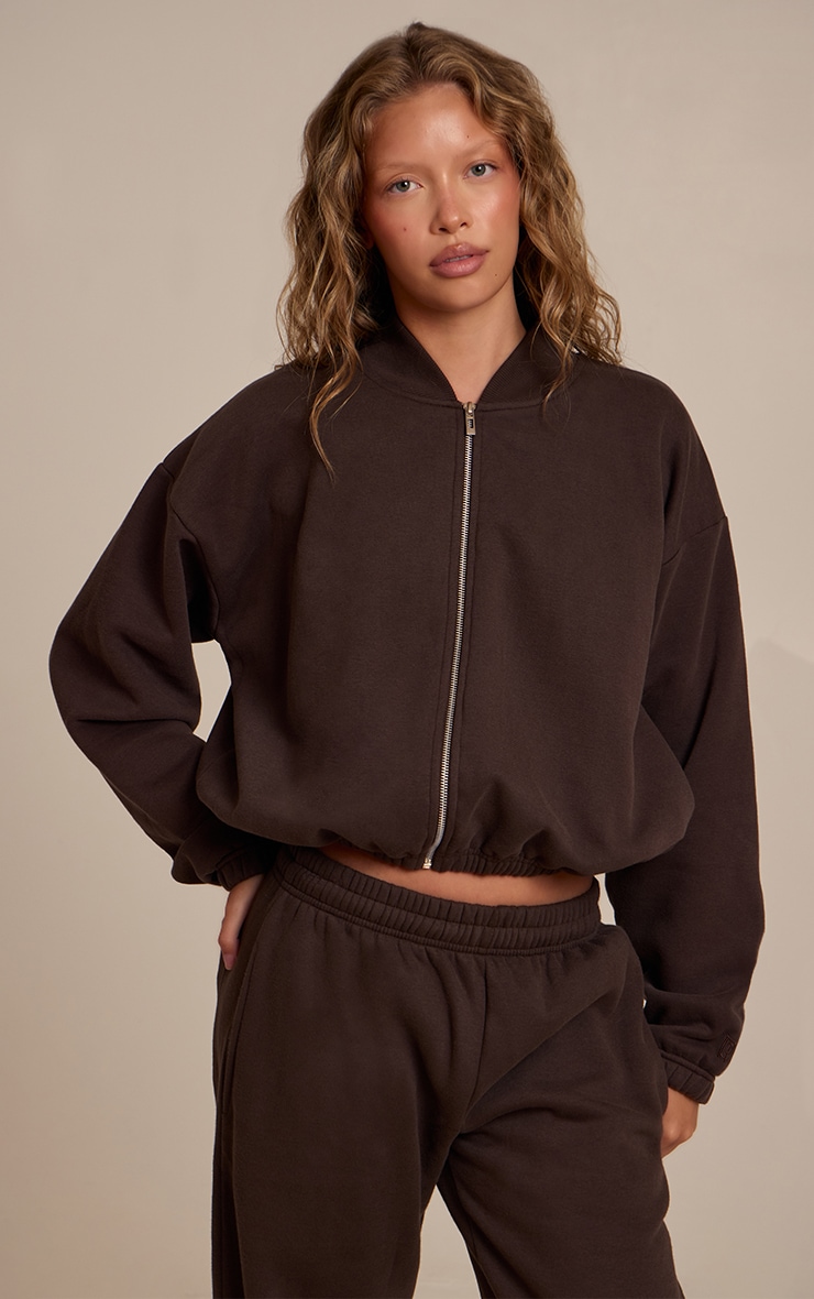 Espresso Cotton Fleece Bomber Jacket image 1