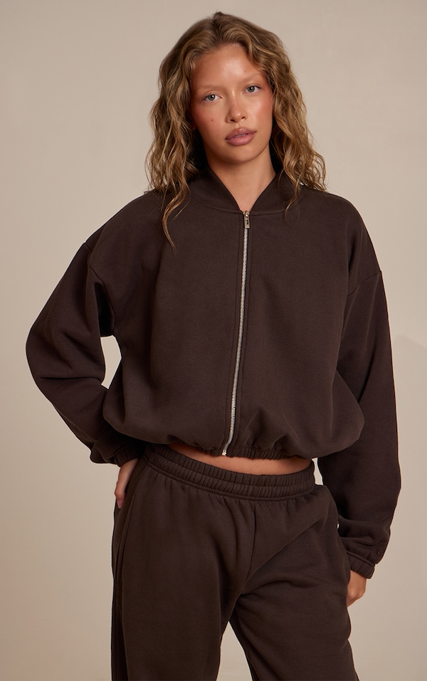 Espresso Cotton Fleece Bomber Jacket