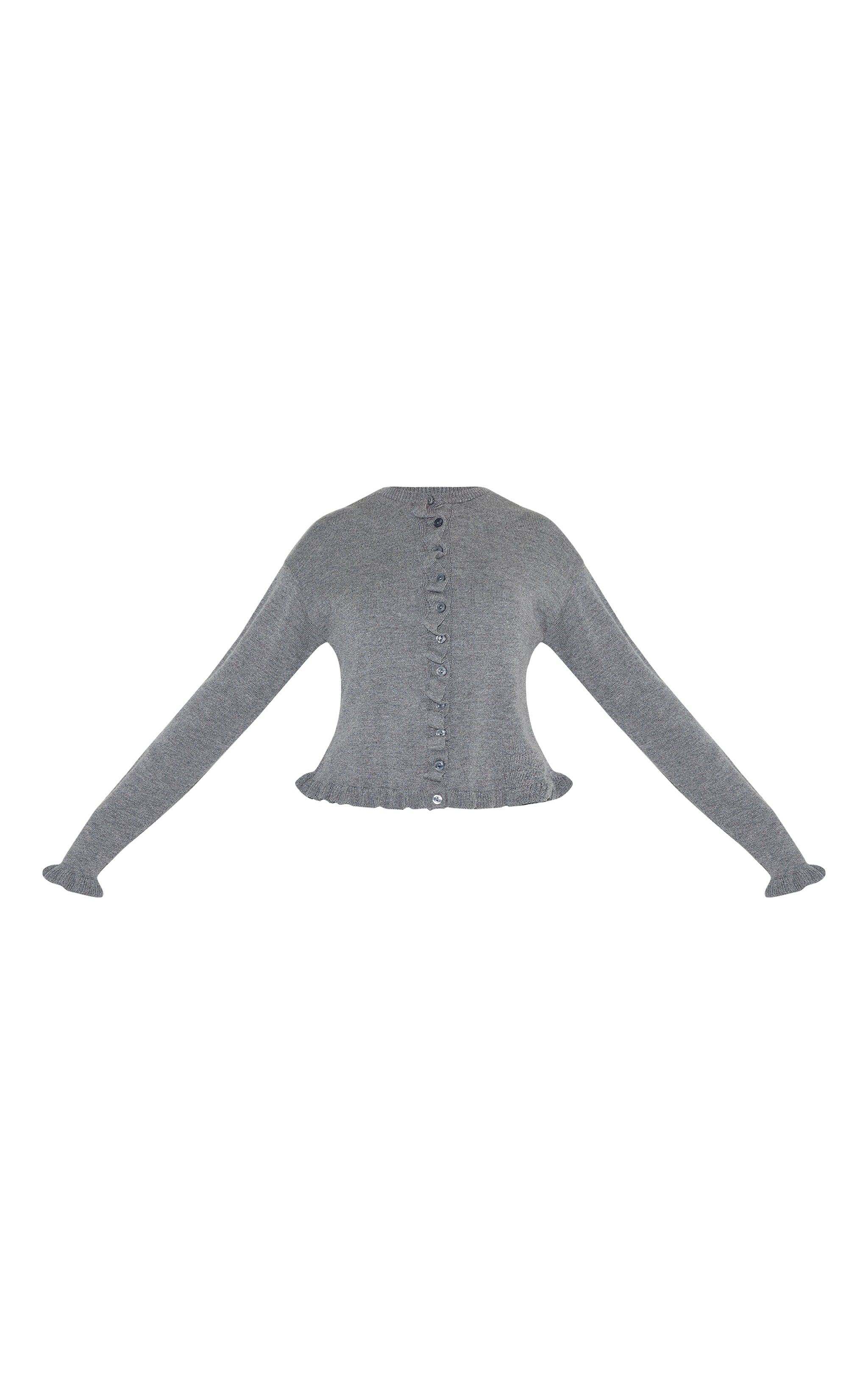Grey Knit Ruffle Detail Cardigan image 5