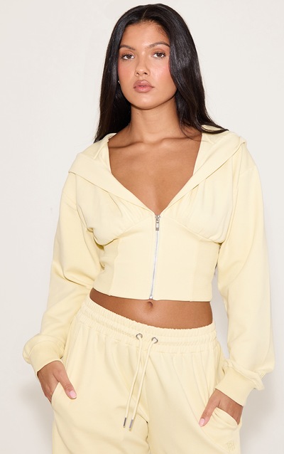 Buttercream Embroidered Interlock Cinch Waist Zip Hoodie