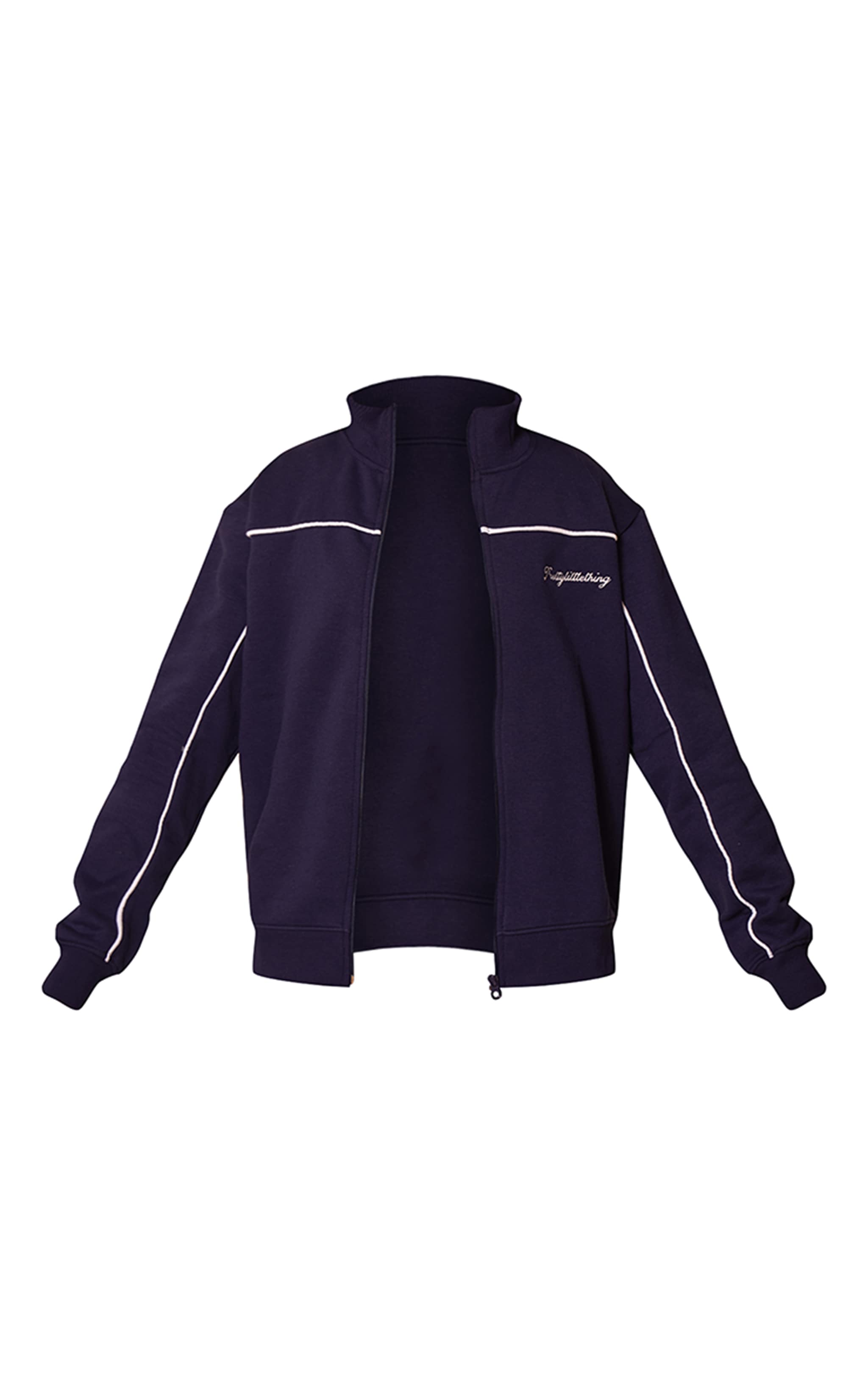 PRETTYLITTLETHING Dark Blue Contrast Piping Detail Zip Through Track Top image 5