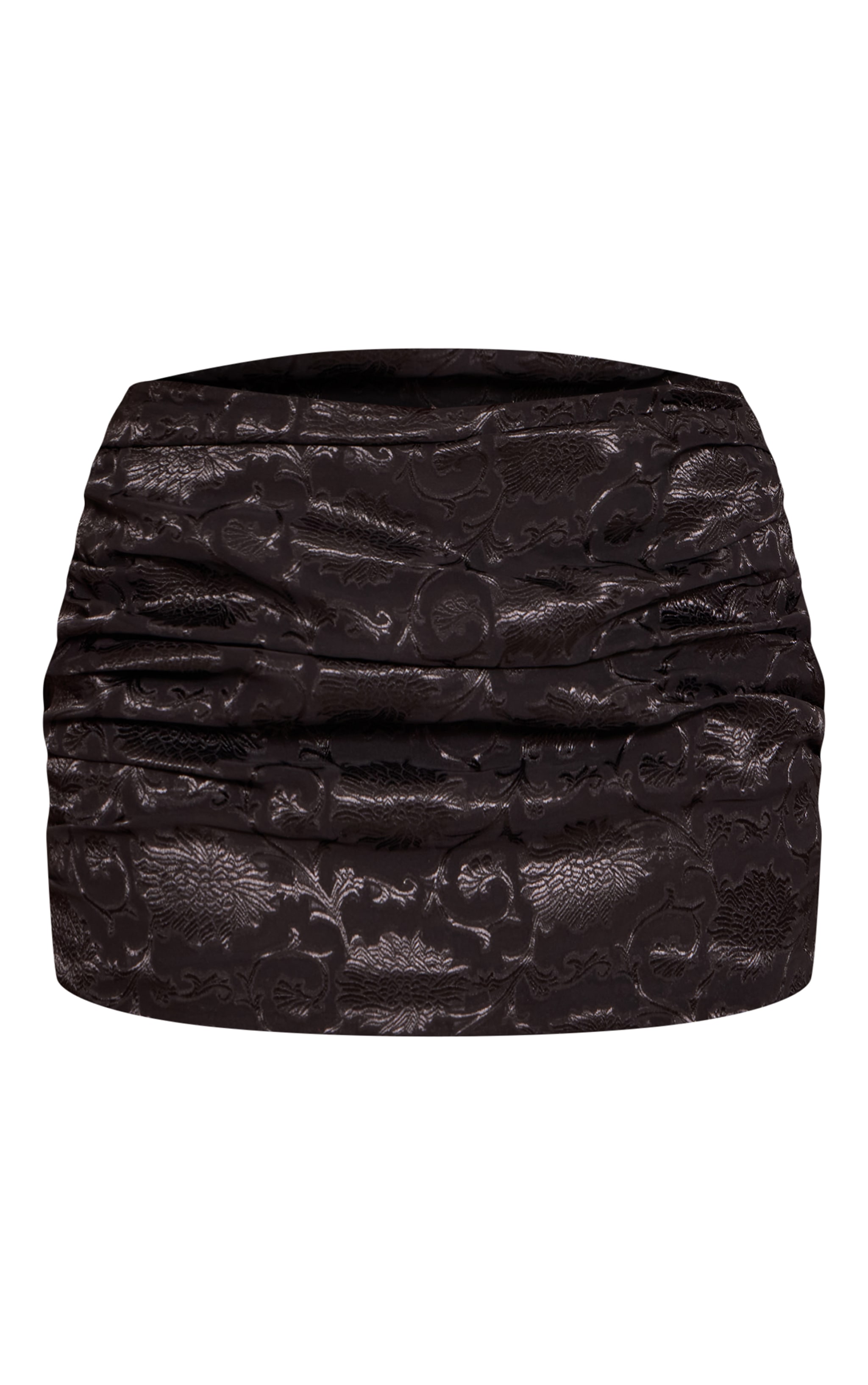 Black Floral Satin Ruched Mini Skirt image 6