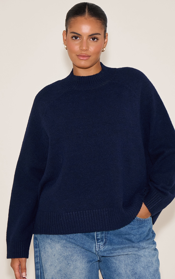 Plus Navy Turtleneck Knit Jumper image 1