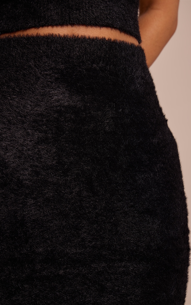 Petite Black Fluffy Knitted Maxi Skirt image 4