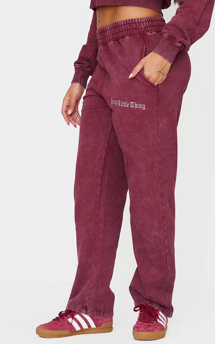 PRETTYLITTLETHING Shape Burgundy Printed High Waist Wide Leg Joggers image 2