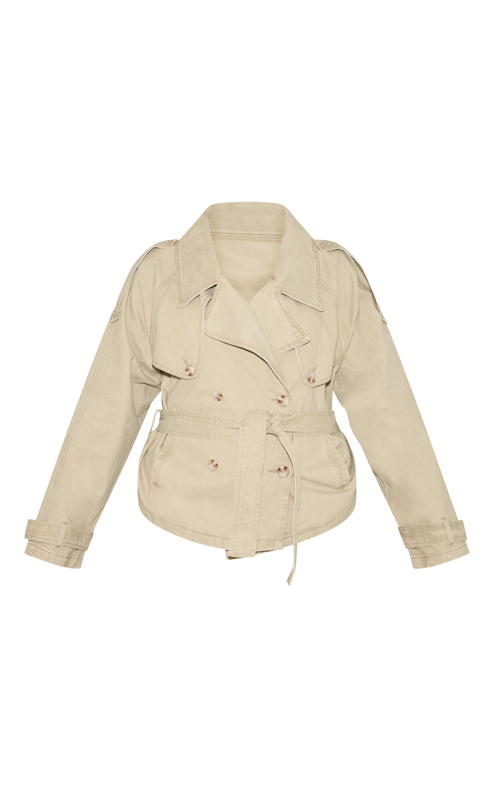 Plus Vintage Mid Wash Belted Button Detail Cropped Denim Trench image 5