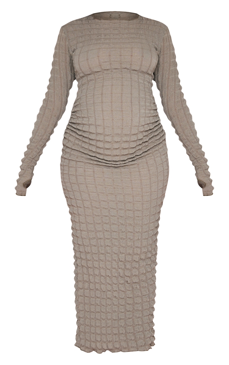 Maternity Khaki Textured Bubble Midaxi Dress image 5
