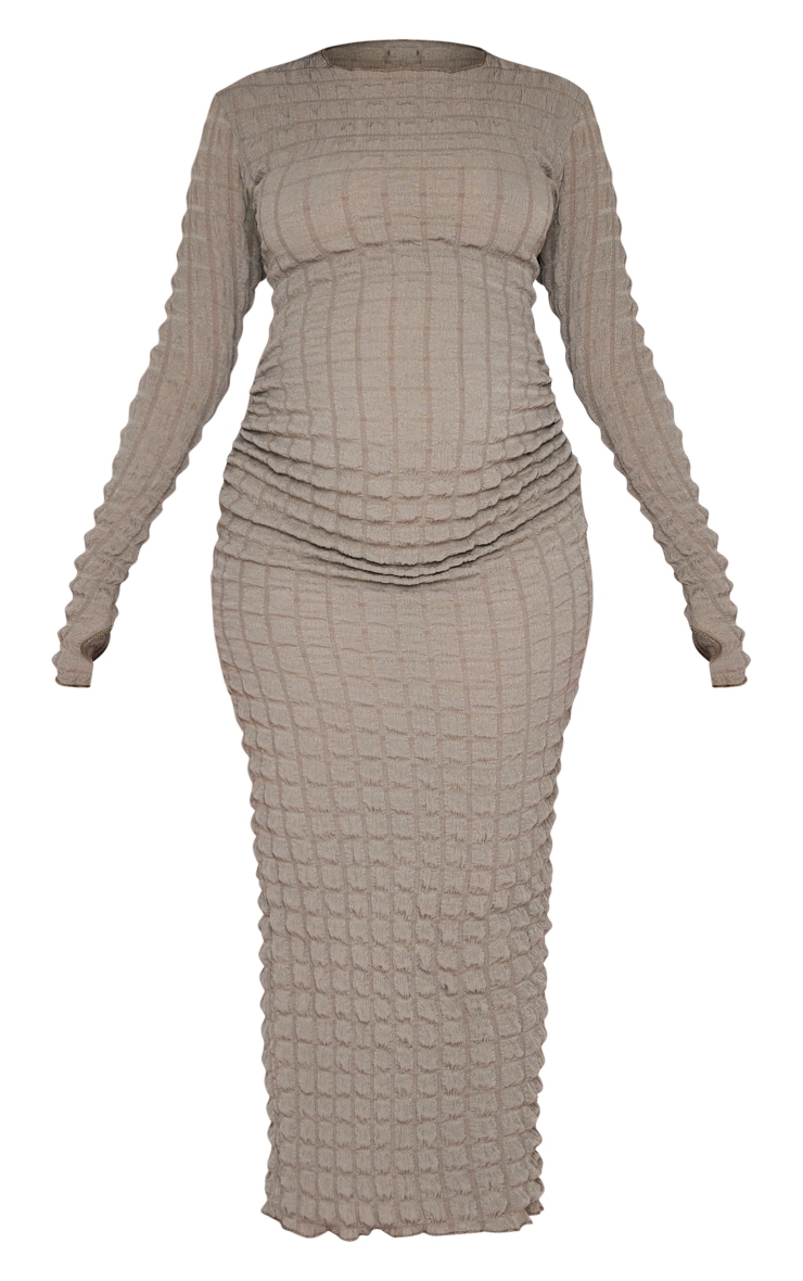 Maternity Khaki Textured Bubble Midaxi Dress image 5