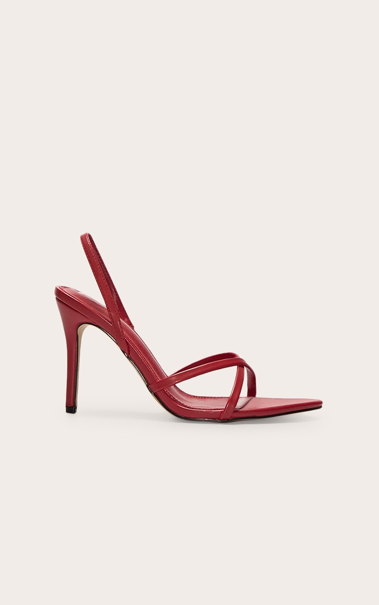 Red Pu Point Toe Sling Back High Stiletto Heel Sandals image 1