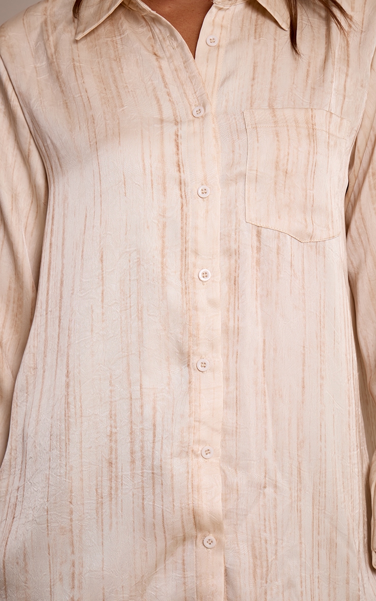Cream Textured Satin Shoulder Pad Shirt image 4