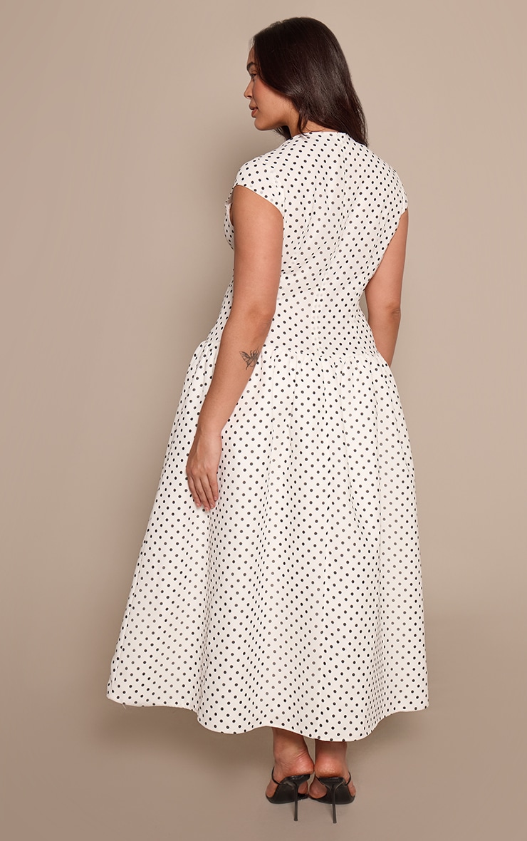 Plus White and Black Polka Dot Midaxi Drop Waist Dress image 2