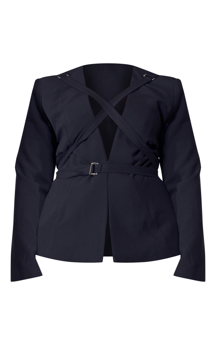 PLT Label Plus Black Strap Detail Cross Over Fitted Blazer