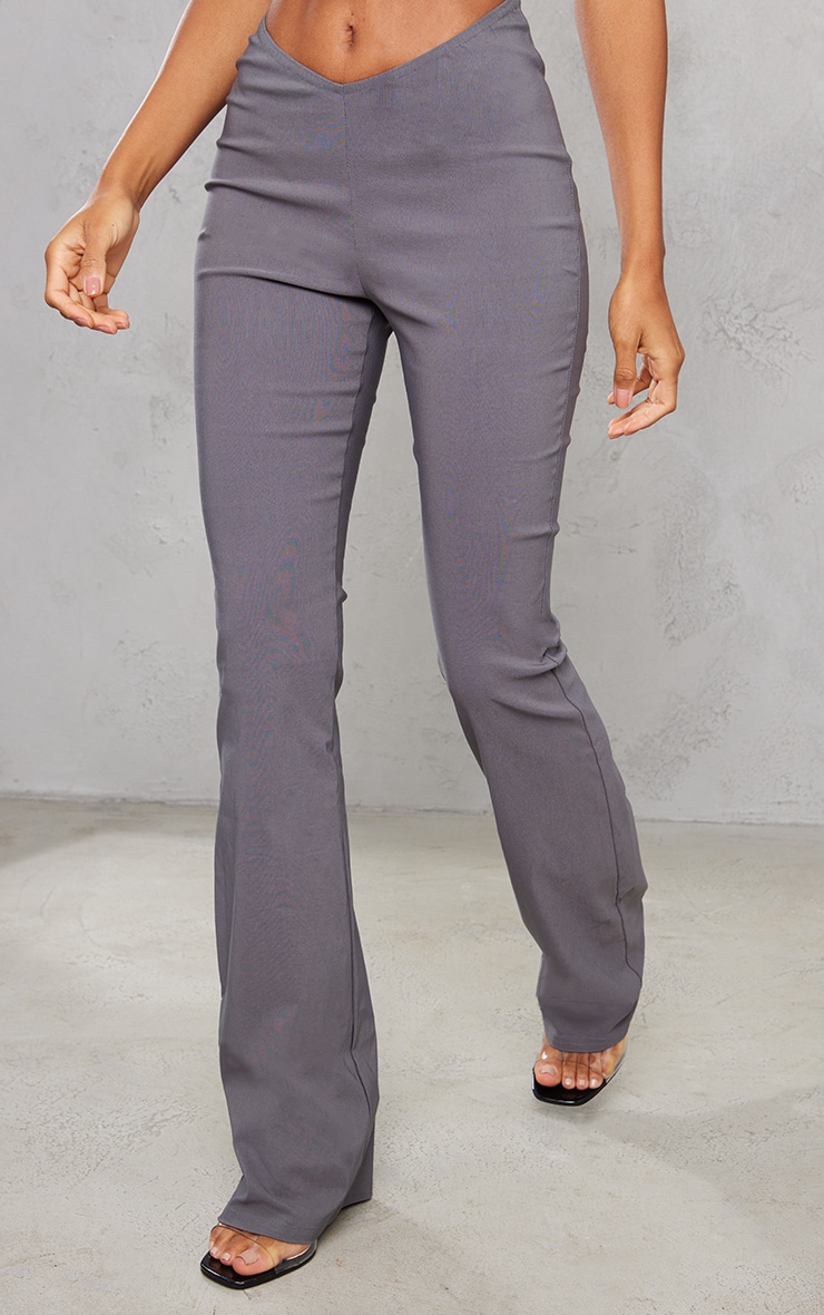 Charcoal Grey Stretch Dip Waist Flare Pants image 1