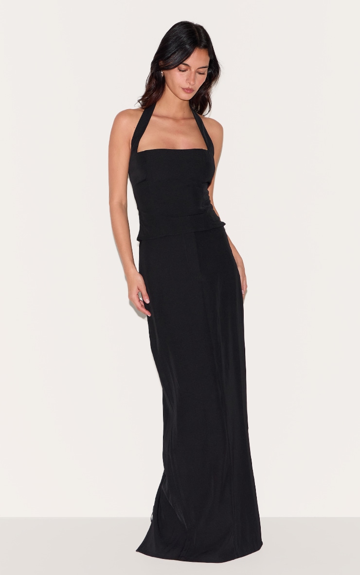Black Tailored Woven Pocket Detail Maxi Skirt image 4