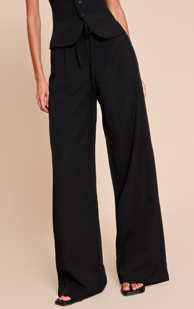 Black Tailored Tie Detail Woven Wide Leg Pants image 2