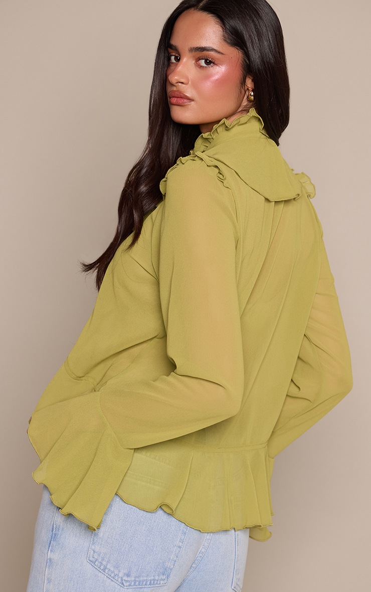 Apple Green Chiffon Ruffle Tie Front Blouse  image 2