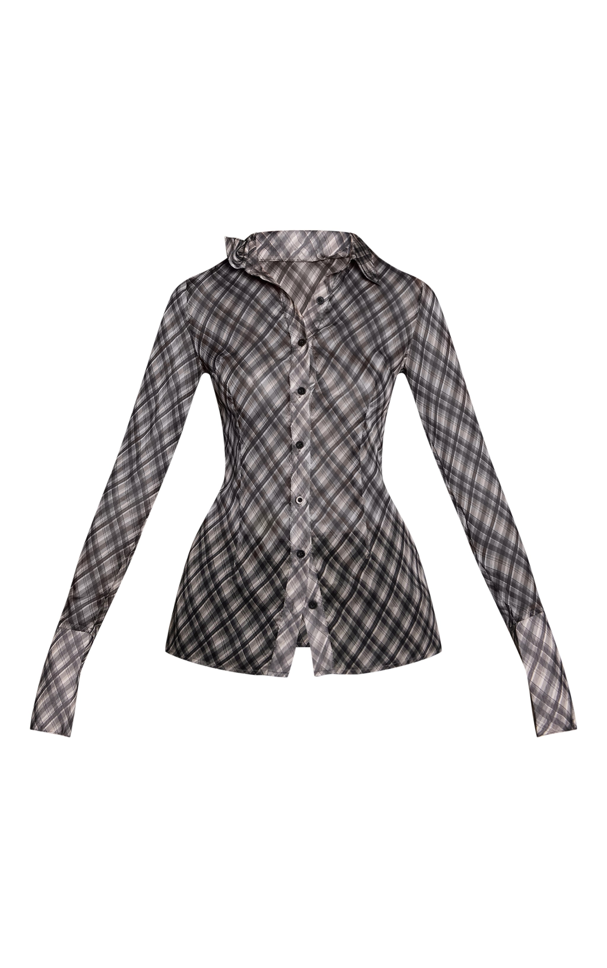 Charcoal Check Printed Chiffon Fitted Shirt image 5