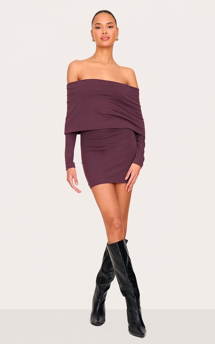 Plum Cotton Super Oversized Bardot Mini Dress image 3