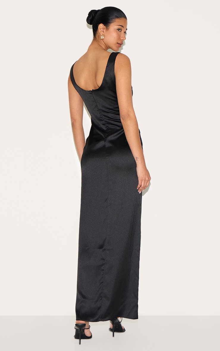 Black Satin Scoop Neck Maxi Dress image 2