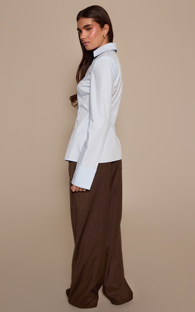 Pantalon large tissé chocolat à taille nouée image 3