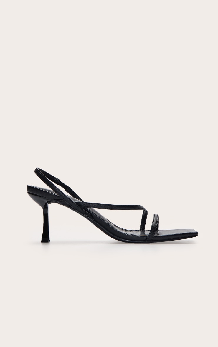 Black Asymmetric Square Toe Heeled Sandals image 2