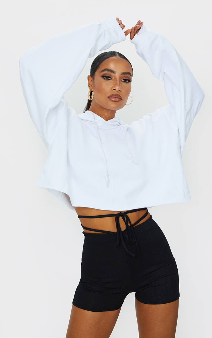 Black Tie Waist Rib Hot Pants