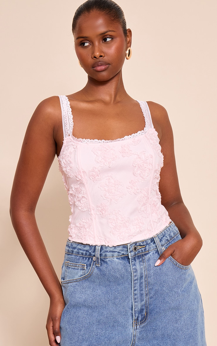Pale Rose Floral Textured Boned Corset image 1