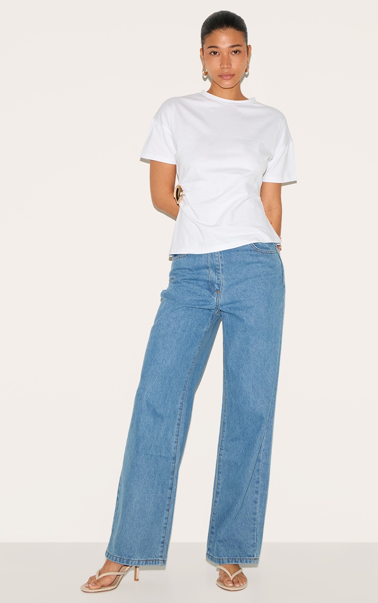 White Trim Detail Asymmetric Hem T Shirt image 3