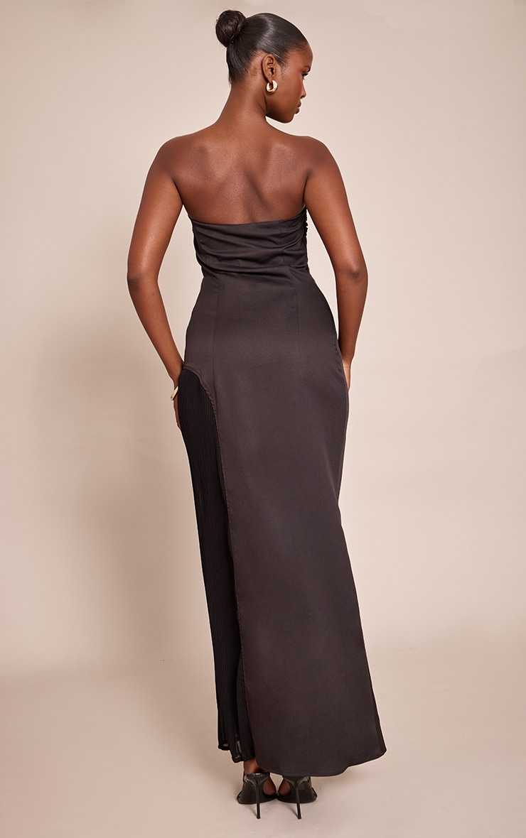 Black Woven Pleated Detail Maxi Dress image 2